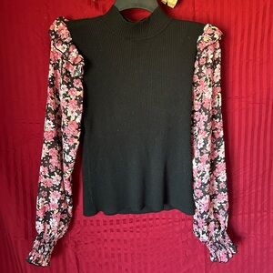 Chic Black Top with Floral Sleeves